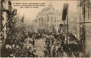 Kassa, Kosice; II. Rákóczi Ferenc koporsójának a gyászkocsiról a székesegyházba való vitele Kassán 1906. október 29-én. Nyulászi Béla kiadása / the funeral (reburial) ceremony of Francis II Rákoczi