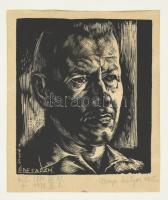 Varga Mátyás (1910-2002): Édesapám, 1935. Fametszet, papír. Jelzett. Üvegezett fakeretben. 12,5x11 c...