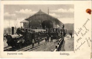 1905 Budapest XII. Svábhegy, Fogaskerekű vasútállomás, gőzmozdony, vonat (fl)