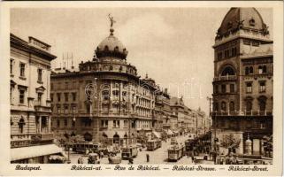 1928 Budapest VIII. Rákóczi út (Blaha Lujza tér), villamosok, gyógyszertár, kávéház