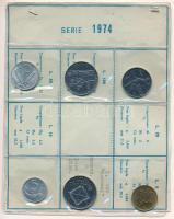 Olaszország 1974. 5L-100L (6xklf) forgalmi sor fóliatokban T:UNC  Italy 1974. 5 Lire - 100 Lire (6xdiff) coin set in foil pack C:UNC