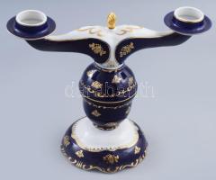 Zsolnay Pompadour kétágú gyertyatartó. Jelzett, 25x21 cm