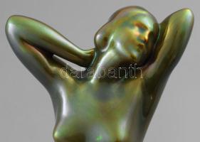 Zsolnay eozin mázas akt szobor, jelzett, hibátlan, m: 24,5 cm