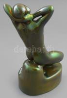Zsolnay eozin mázas akt szobor, jelzett, hibátlan, m: 24,5 cm
