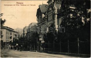 1913 Abbazia, Opatija; Reichsstrasse mit Villen Habsburg und Hercules / street