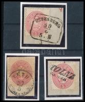 1864 3 x 5kr 1-1 kivágáson &quot;OEDENBURG&quot; , &quot;TÉTH&quot; , &quot;TOLNA&quot;