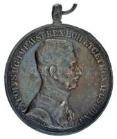 1917. "Károly Ezüst Vitézségi Érem I. osztálya " jelzetlen Ag kitüntetés mellszalagon. Szign.: Kautsch T:F törött karika, ütésnyom Hungary 1917. "Silver Gallantry Medal, 1st Class" Ag decoration without hallmark, with ribbon. Sign.: Kautsch C:F broken ring, ding NMK 302.