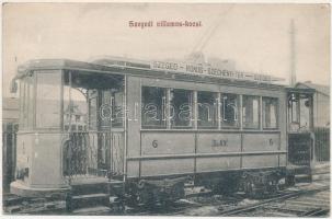 1915 Szeged, az 1-es villamos vonal egyik kocsija. Grünwald Herman kiadása (EK)