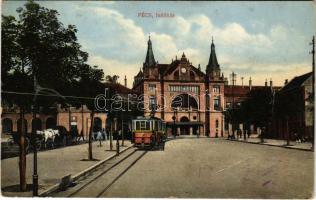 1913 Pécs, Indóház, vasútállomás, villamos. Günsberger Lajos kiadása (Rb)