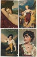 21 db RÉGI Stengel litho művész képeslap vegyes minőségben, közte erotikusak is / 21 pre-1945 Stengel litho art postcards in mixed quality, with some erotic ones