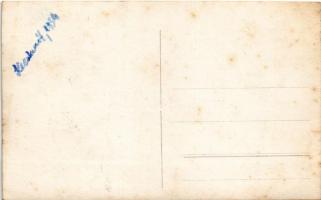 1934 Kecskemét, kerékpárversenyzők csoportképe zenészekkel, photo (fl)