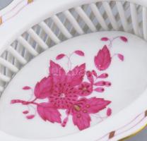 Herendi Apponyi lila mintás ékszertartó kosárka. Jelzett, hibátlan, 9,5x7 cm