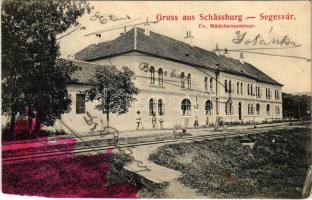 1907 Segesvár, Schässburg, Sighisoara; Ev. Mädchenseminar / Evangélikus leány iskola, vasúti sínek / Lutheran girl school, railway tracks (EM)