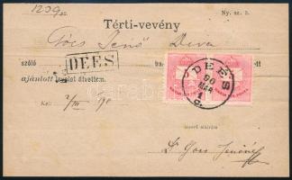 1890 5kr pár tértivevényen &quot;DEÉS / 1 / C.&quot; - &quot;DÉVA&quot;