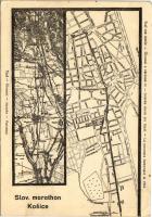 1937 Kassa, Kosice; A XIV. Szlovák maraton útvonala a városon át, térkép - sport reklám / XIV. Slovensky Marathon / 14th Slovakian Marathon map, sport advertisement + So. Stpl (Rb)