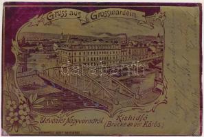 1900 Nagyvárad, Oradea; Kishídfő. Sonnenfeld Adolf kiadása. Szecessziós fémes hatású fóliás képeslap / bridge. Art Nouveau metallic foil postcard, Floral (r)