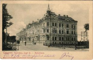 1903 Temesvár, Timisoara; Gyárváros, Liget út, villamos. Polatsek kiadása / Parkstrasse / street view, tram