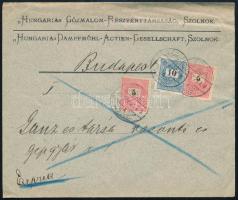 1899 Expressz levél ajánlás nélkül, 2 x 5kr + 10kr bélyeggel &quot;SZOLNOK&quot; - &quot;BUDAPEST&quot; ritka bérmentesítés!