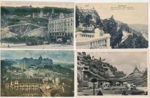 Budapest I. kerület - 4 db régi képeslap (Várbazár, Hungária és Attila gyógyforrások, Tabáni Döbrentei tér, Gellért szobor, Krisztinaváros)