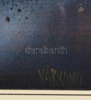 Várkonyi János (1947-): Régi város. Olaj, farost. Jelzett. A hátoldalán autográf felirattal. Dekorat...