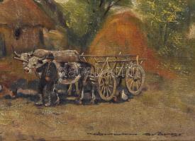 Németh György (1888-1962): Falusi udvar. Olaj, vászon, jelzett. Hátoldalán régi kiállítási raglappal...