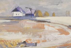 Jelzés nélkül: Téli táj. Olaj, farost. Dekoratív fakeretben. 22x37 cm