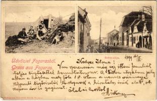 1899 (Vorläufer) Fogaras, Fagaras; Betlen utca, cigányok. Thierfeld Dávid kiadása / street, gypsy family (kis szakadás / small tear)