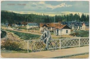 1917 Busteni, Valea Alba / man with bicycle on a bridge + &quot;K. k. Landsturm-Etappen-Bataillon Nr. 489.&quot; &quot;K.U.K. ETAPPENPOSTAMT 264&quot; (EK)