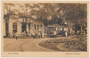 1936 Lacu Sarat (Braila), Statia de Tramvai / tramway station, tram