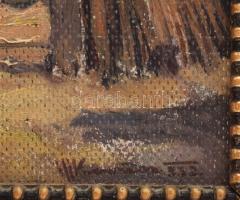 ifj. Kovács jelzéssel: Bográcsfőzés kutyával, 1933. Olaj, karton. Dekoratív fakeretben. 34x24 cm