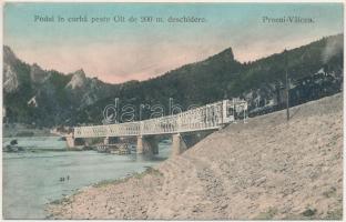 Proieni, Proeni (Brezoi, Valcea); Podul in curba peste Olt de 200 m. deschidere / railway bridge with locomotive, train (EK)