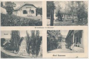 1917 Bázna, Báznafürdő, Felsőbajom, Bad Baassen, Baiumul de Sus; Wohnhäuser, Hotel National, Raiffeisen Haus / villák, fürdő, Nemzeti szálloda / hotel, bath, villa (EK)