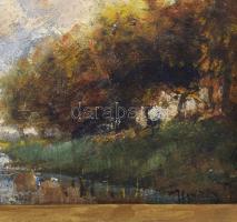 Újváry Ignác (1860-1927): Vízparti táj. Olaj, karton, jelezve jobbra lent. Szélein apró felületi sér...