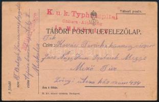 ~1915 Tábori lap a miskolci Tifuszkórház Kolera-osztályáról Mezőtúrra