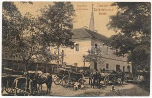 1908 Székelykeresztúr, Kristur, Cristuru Secuiesc; Unitárius gimnázium, lovaskocsik / school, horse carts (EK)