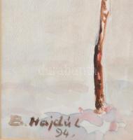 B. Hajdú László (1926-1998): Havas táj. Vegyes technika, papír, jelezve balra lent. Üvegezett fakere...