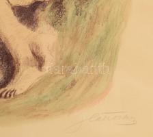 Glatz Oszkár (1872-1958): Furulyázó fiú. Színezett litográfia, papír, jelezve jobbra lent. Üvegezett...