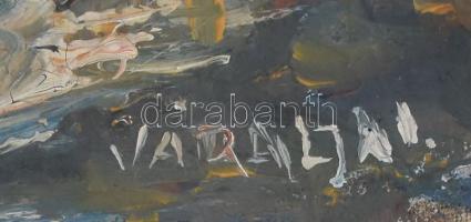 Váraljai jelzéssel: Hegyvidéki táj várral. Olaj, vászon, kartonon, 28×70 cm