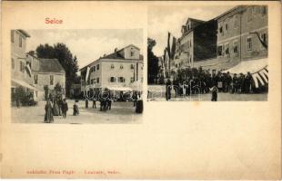 Szelce, Selce-Vinodol; Fő tér magyar zászlókkal / main square with Hungarian flags