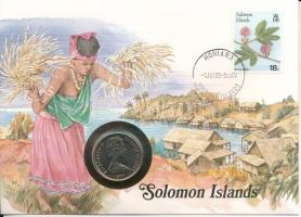 Salamon-szigetek 1977. 20c Cu-Ni "II. Erzsébet" felbélyegzett borítékban, bélyegzéssel, német nyelvű leírással T:UNC Solomon Islands 1977. 20 Cents Cu-Ni "Elizabeth II" in envelope with stamp and cancellation, with German description C:UNC