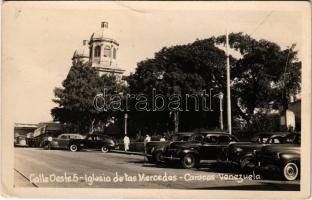 1948 Caracas, Calle Oeste 5, Iglesia de las Mercedes / church, street, automobiles. photo (EK)