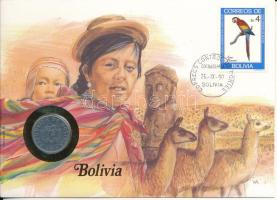 Bolívia 1987. 50c Al felbélyegzett borítékban, bélyegzéssel, német nyelvű tájékoztatóval T:AU  Bolivia 1987. 50c Al in envelope with stamp, cancellation and a prospectus in german C:AU