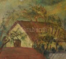 Vető Ágnes Róza (1912-1996): Nagymarosi táj. Olaj, farost, jelzett a hátoldalán. Apró felületi sérül...