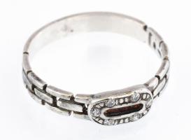 Ezüst(Ag) áttört, köves láncmintás gyűrű, jelzett, méret: 57, bruttó: 2,1 g