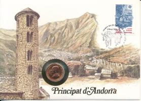 Andorra 1986. 25c felbélyegzett borítékban, bélyegzéssel, német nyelvű leírással T:UNC  Andorra 1986. 25 Centims in envelope with stamp and cancellation, with german language description C:UNC