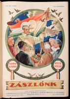 1931-1932 Zászlónk c. ifjúsági lap teljes évfolyama egybekötve, XXX. évf. 1-10. sz., 1931. szept. 15. - 1932. jún. 15. Szerk.: Radványi Kálmán. Márton Lajos és Andor Lóránd illusztrációival. Félvászon-kötésben, nagyrészt jó állapotban.