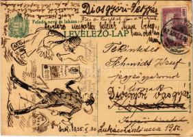 1925 Kézzel rajzolt levelezőlap / Hand-drawn art postcard, Hungarian folklore (EB)