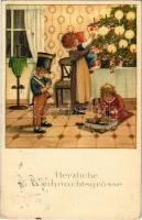 1928 Herzliche Weihnachtsgrüsse / Children art postcard with Christmas greeting. M. Munk Wien Nr. 1167. litho s: Pauli Ebner (EK)