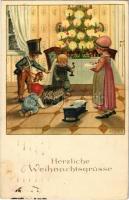 1918 Herzliche Weihnachtsgrüsse / Children art postcard with Christmas greeting. M. Munk Wien Nr. 1167. litho s: Pauli Ebner (EK)