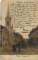 1903 Nagyvárad, Oradea; Fő utca, Orsolyiták zárdája és temploma, Kiss Dávid üzlete. Sonnenfeld Adolf kiadása / main street, Ursuline nunnery and church, shops (fa)